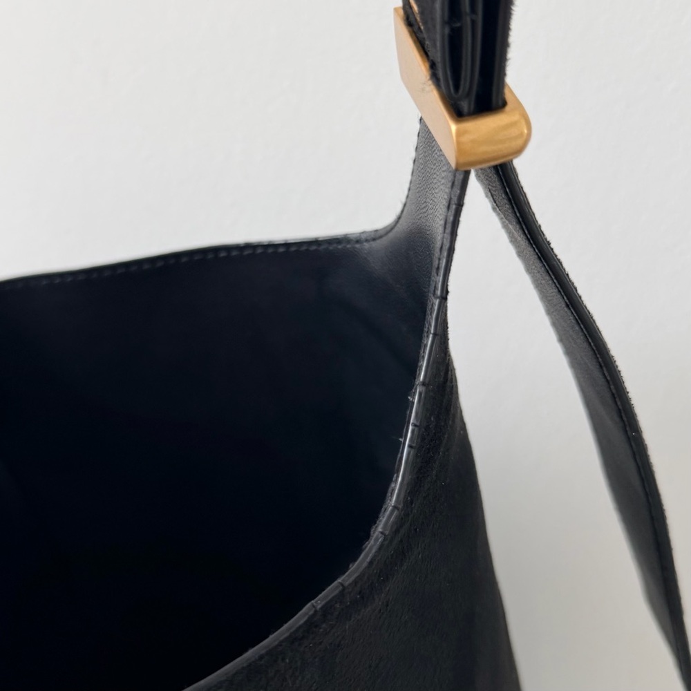 H&M Black Faux Suede Bucket Bag Gold Hardware Adjustable Strap - Picture 11 of 14